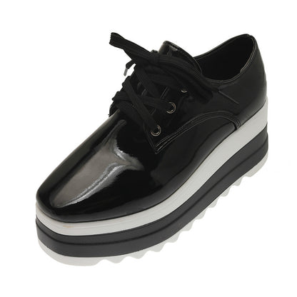 Women's Patent Leather Lace-up Platform Shoes - Modernrush.us
