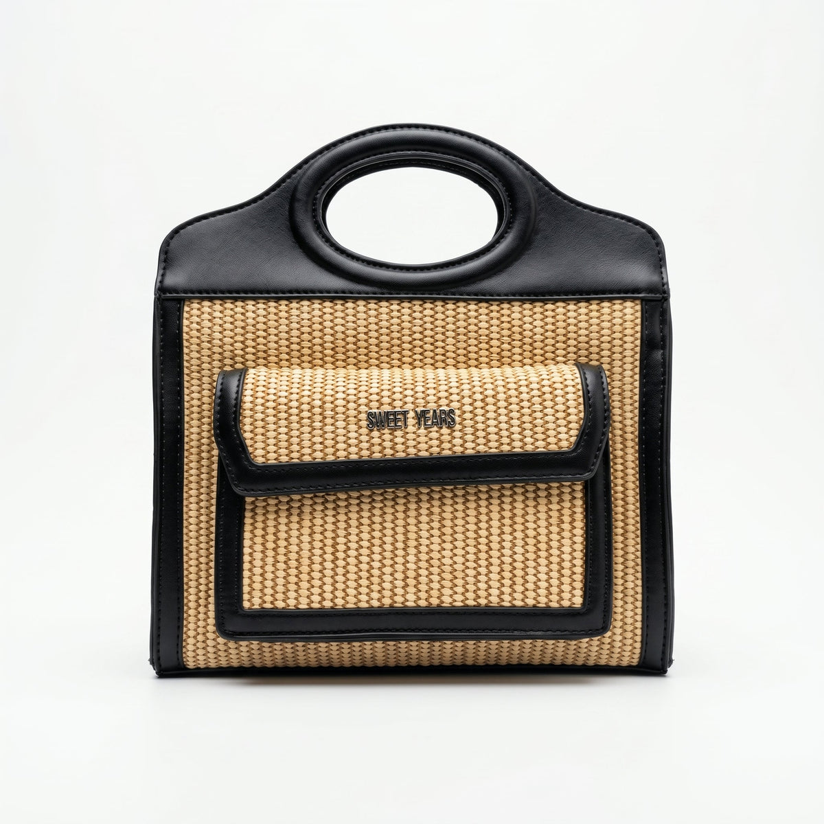 Sweet Years Borsa Shopping in Tessuto Intrecciato ed Ecopelle con Tasca Frontale
