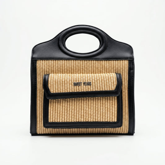 Sweet Years Borsa Shopping in Tessuto Intrecciato ed Ecopelle con Tasca Frontale