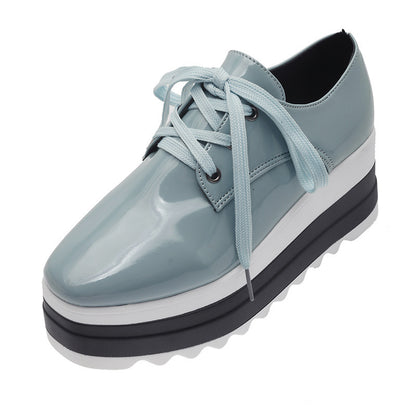 Women's Patent Leather Lace-up Platform Shoes - Modernrush.us