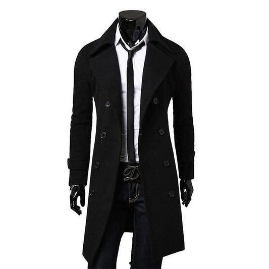 Men's Woolen Double-Breasted Windbreaker Coat