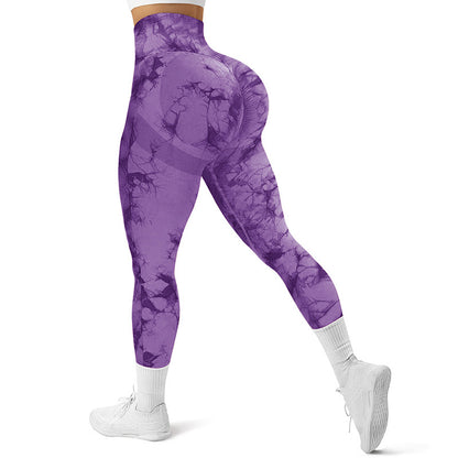 High Waist Tie-Dye Seamless Peach Yoga Tights - Modernrush.us