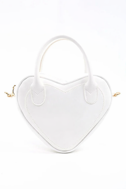 White Heart Shaped Faux Leather Zipper Bag Single Compartment Bag