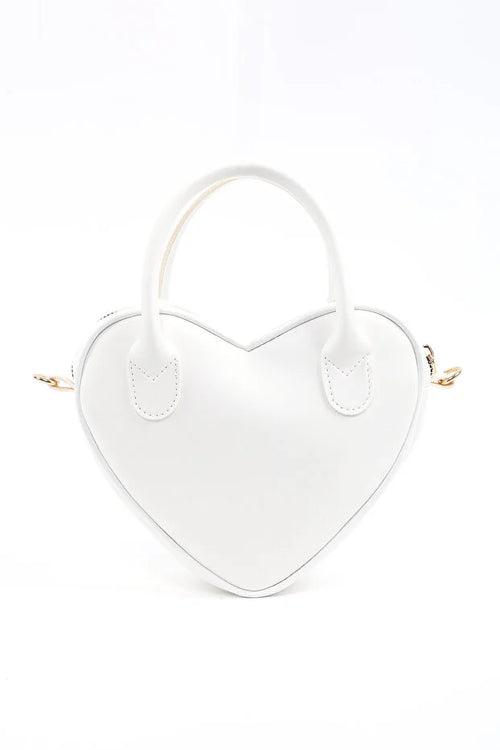White Heart Shaped Faux Leather Zipper Bag Single Compartment Bag