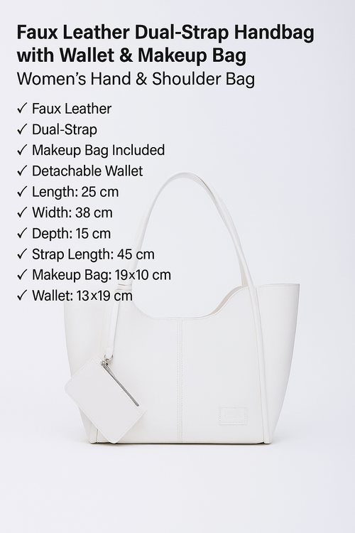 White SHK108 faux leather women hand shoulder with wallet and makeup