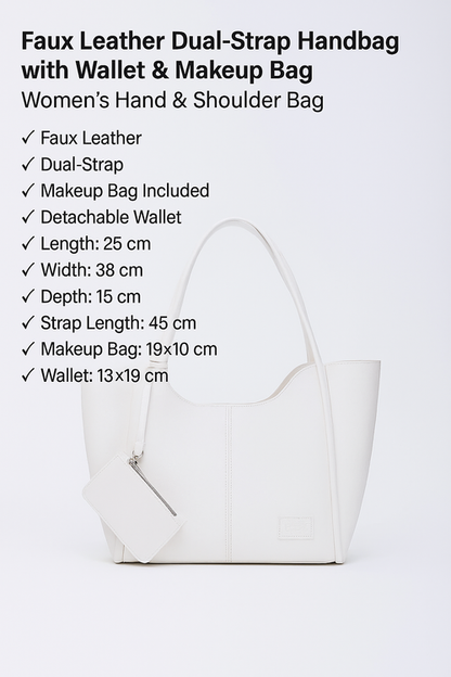 White SHK108 faux leather women hand shoulder with wallet and makeup