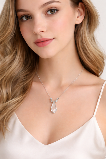 925 Sterling Silver Crystal Pendant Necklace Elegant Chain Necklace