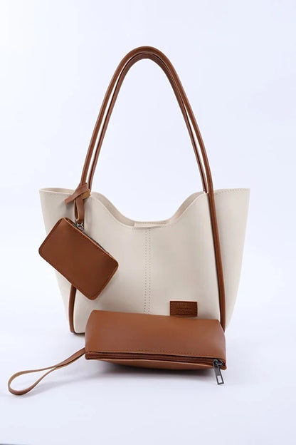 Cream tan SHK108 faux leather women hand shoulder with wallet makeup