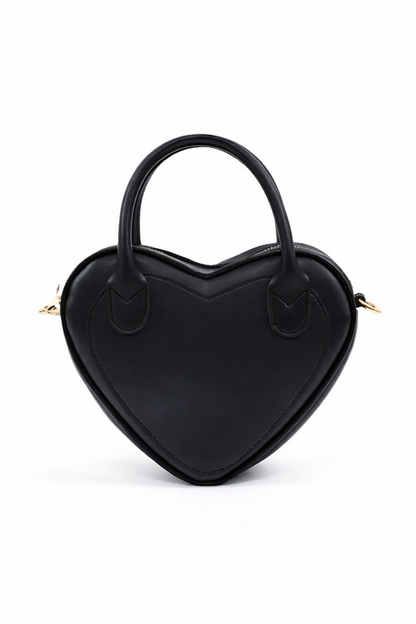 Black Heart Shaped Faux Leather Zipper Bag Single Compartment Hand Bag