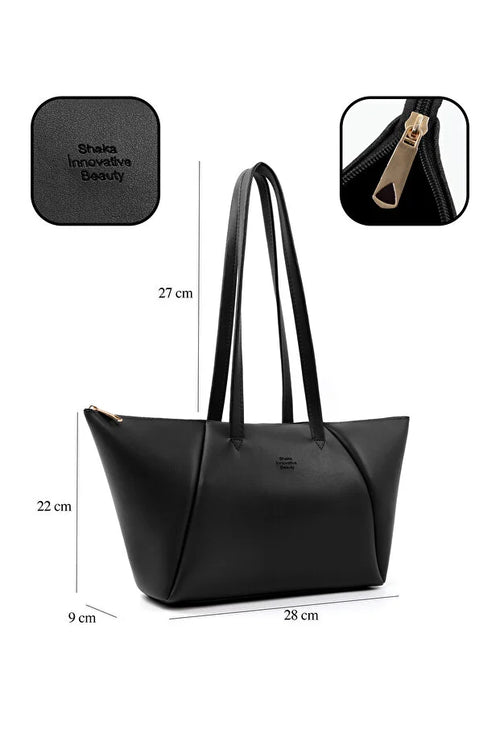 Black Faux Leather Compartment Zipper Hand Shoulder Crossbody Bag