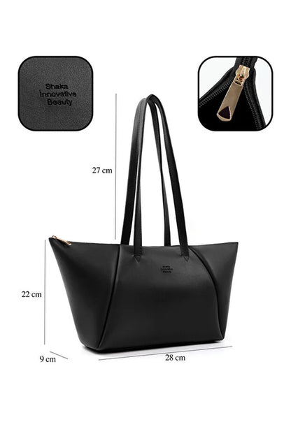 Black Faux Leather Compartment Zipper Hand Shoulder Crossbody Bag