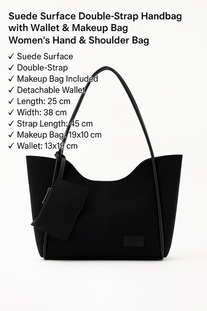 Black suede SHK108 women hand and shoulder bag with wallet makeup