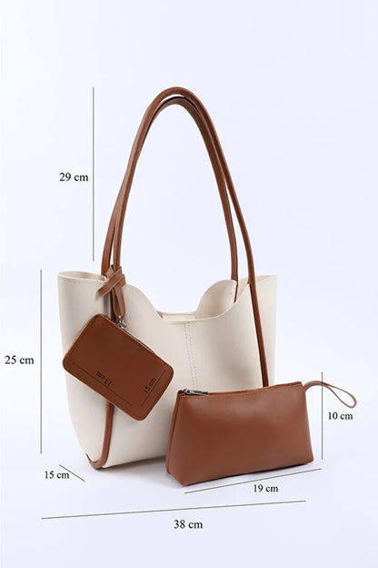 Cream tan SHK108 faux leather women hand shoulder with wallet makeup