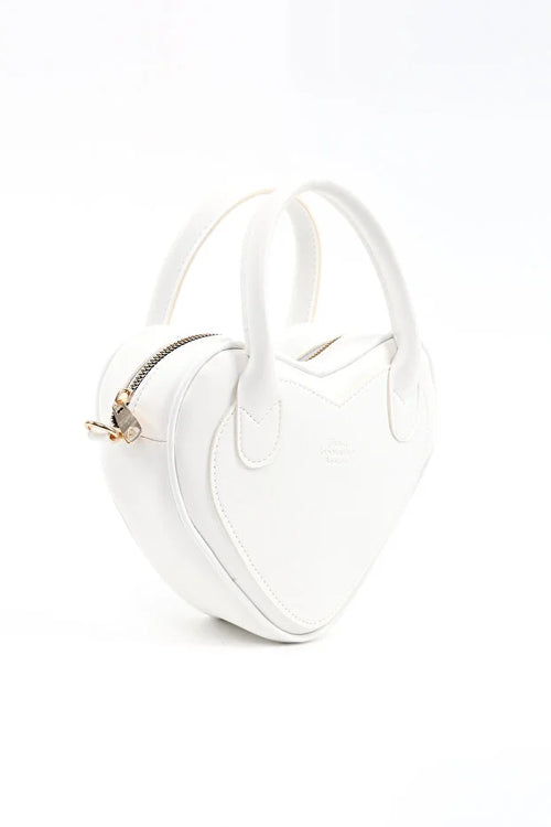 White Heart Shaped Faux Leather Zipper Bag Single Compartment Bag