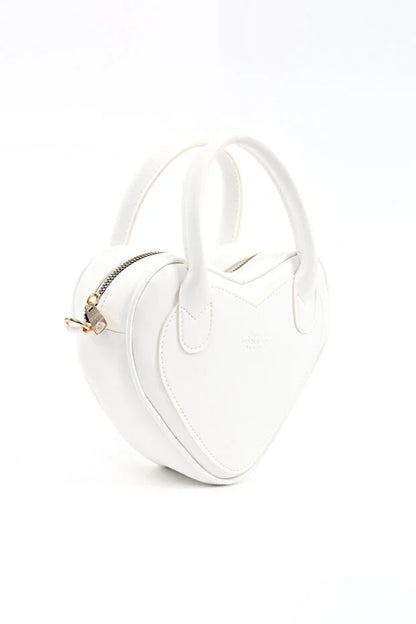 White Heart Shaped Faux Leather Zipper Bag Single Compartment Bag