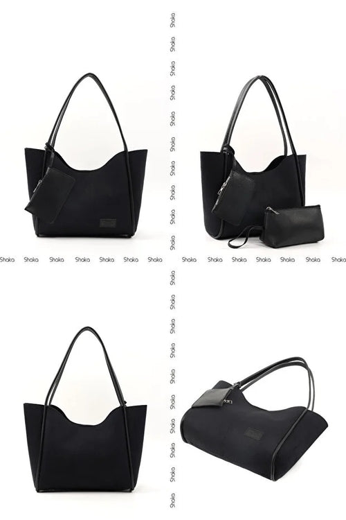 Black suede SHK108 women hand and shoulder bag with wallet makeup