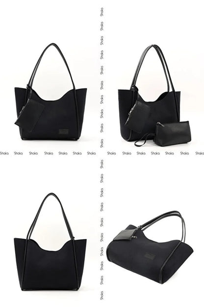 Black suede SHK108 women hand and shoulder bag with wallet makeup