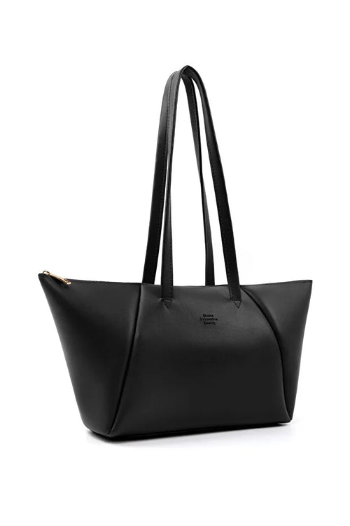 Black Faux Leather Compartment Zipper Hand Shoulder Crossbody Bag