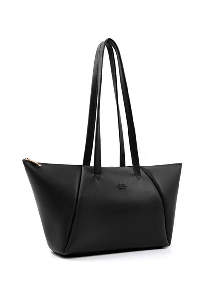 Black Faux Leather Compartment Zipper Hand Shoulder Crossbody Bag