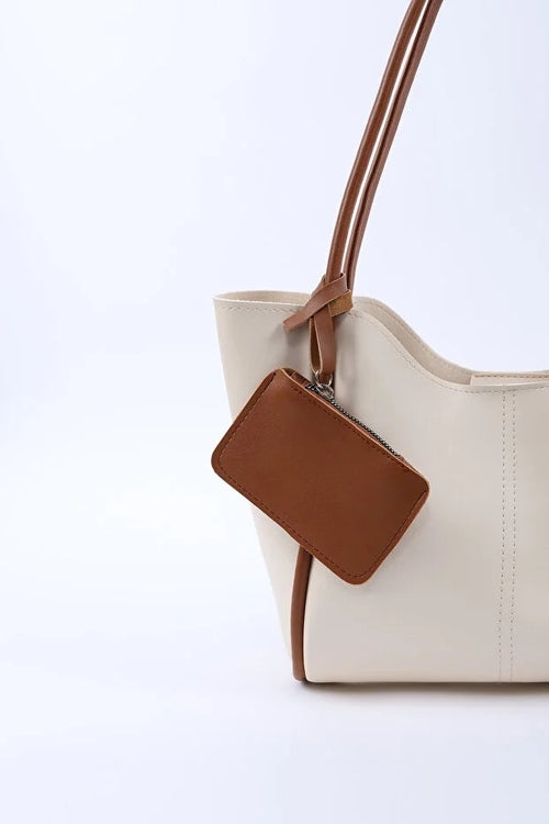 Cream tan SHK108 faux leather women hand shoulder with wallet makeup