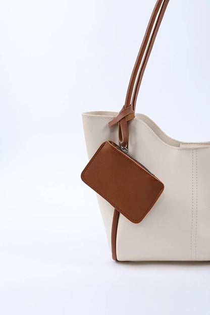 Cream tan SHK108 faux leather women hand shoulder with wallet makeup