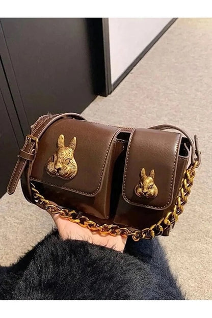 Women camel baguette squirrel accessory design stylish shoulder