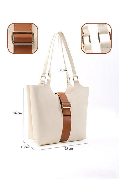 Brown Faux Leather Snap Closure Crossbody Hand Bag Single White