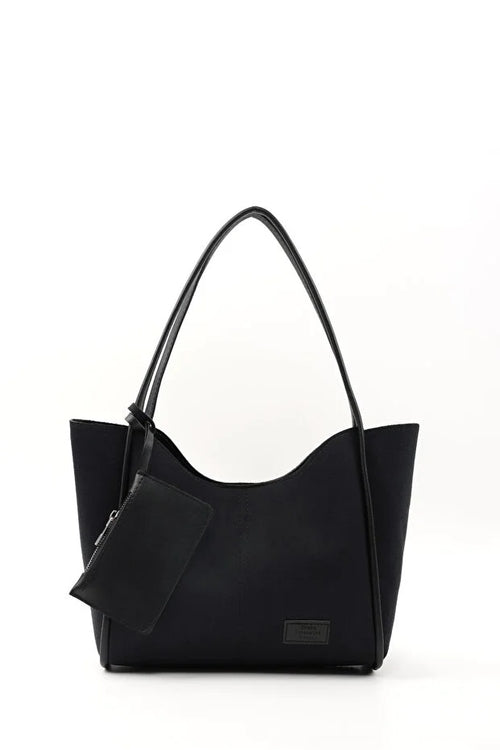 Black suede SHK108 women hand and shoulder bag with wallet makeup