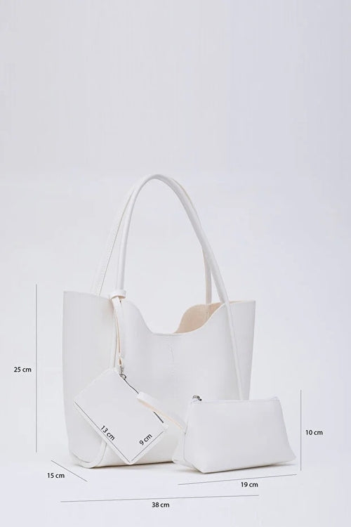 White SHK108 faux leather women hand shoulder with wallet and makeup