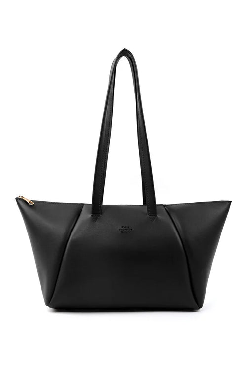 Black Faux Leather Compartment Zipper Hand Shoulder Crossbody Bag