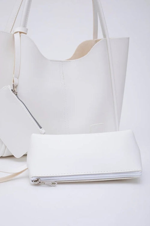 White SHK108 faux leather women hand shoulder with wallet and makeup