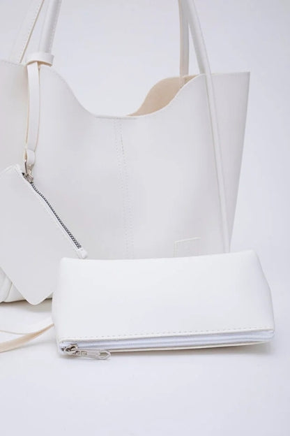 White SHK108 faux leather women hand shoulder with wallet and makeup