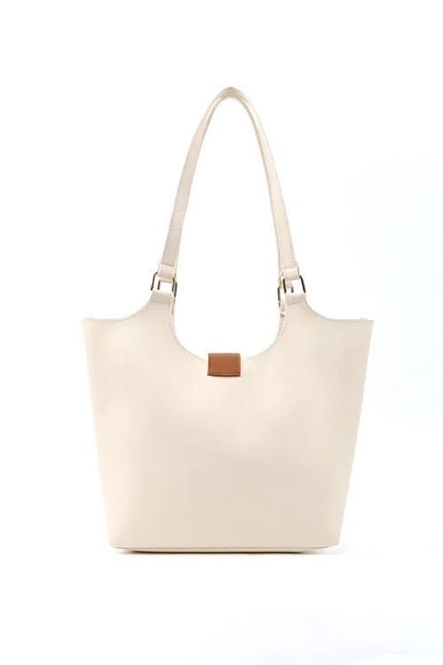 Brown Faux Leather Snap Closure Crossbody Hand Bag Single White