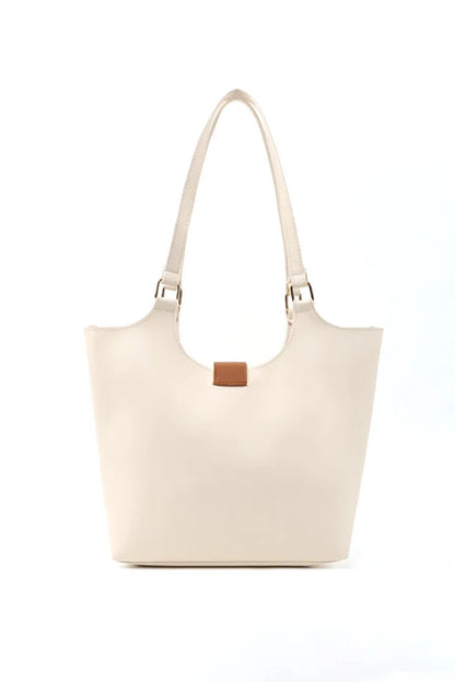 Brown Faux Leather Snap Closure Crossbody Hand Bag Single White