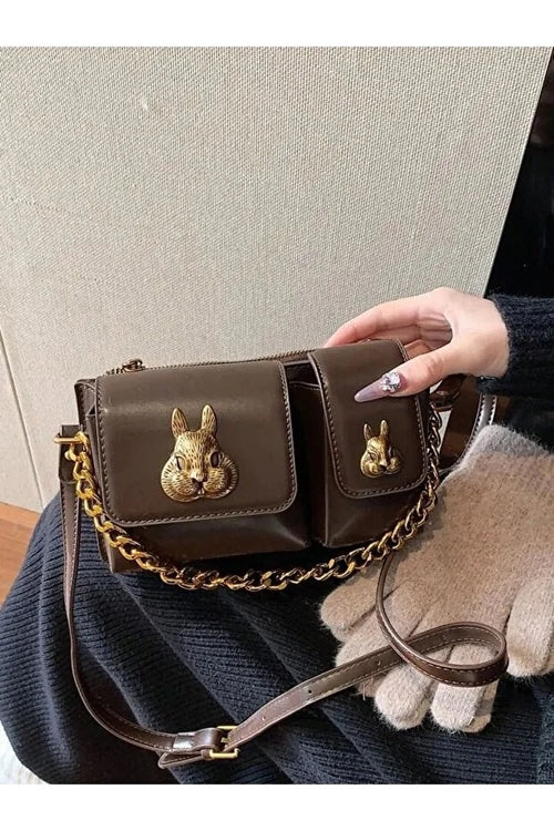 Women camel baguette squirrel accessory design stylish shoulder