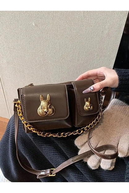 Women camel baguette squirrel accessory design stylish shoulder