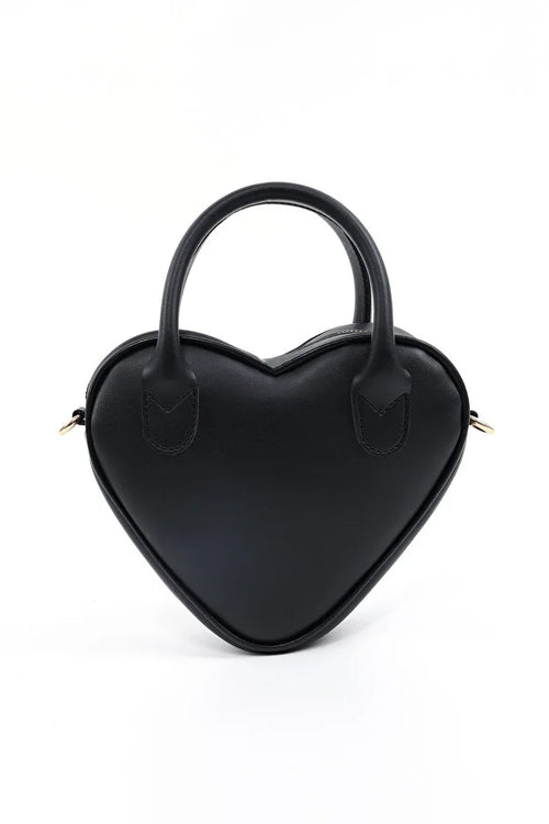 Black Heart Shaped Faux Leather Zipper Bag Single Compartment Hand Bag