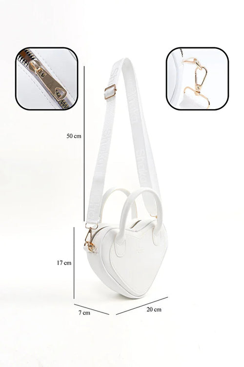 White Heart Shaped Faux Leather Zipper Bag Single Compartment Bag