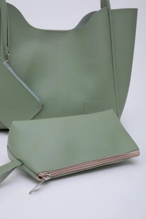 Mint green SHK108 faux leather women hand shoulder with wallet makeup