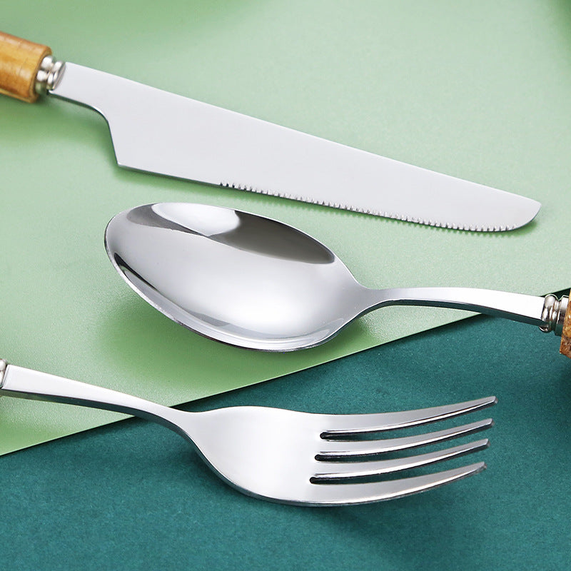 Natural Bamboo Handle Cutlery Set for Western Dining