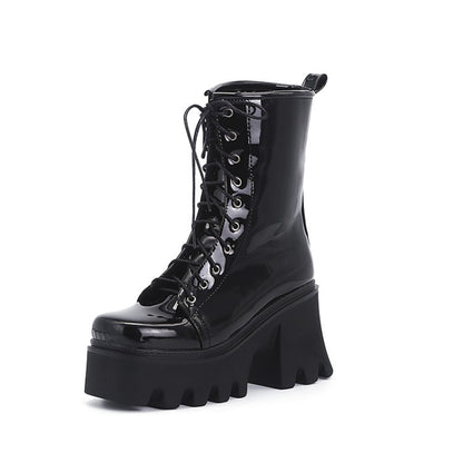 Patent Leather Square Toe Lace-up Shoes - Euro/American Style - Modernrush.us