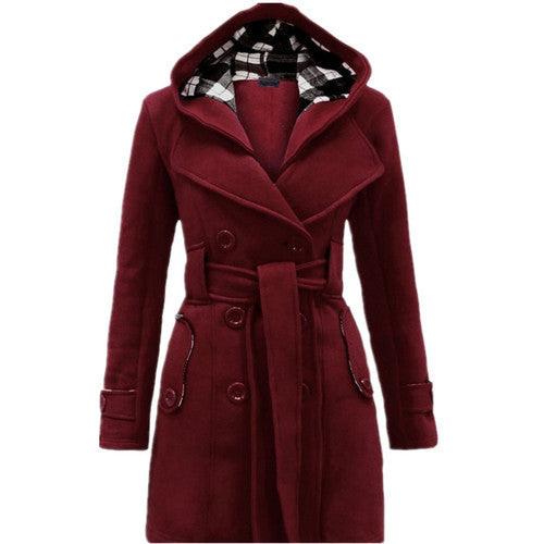 Double-Breasted Plaid Mid-Length Coat