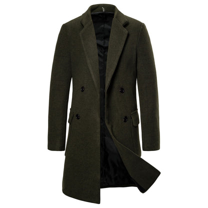 Men's Double-Breasted Casual Woolen Trench Coat - Modernrush.us