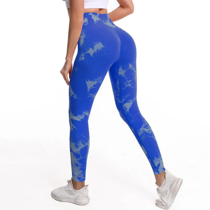 Women's Fashionable Simple Tie-dye Printed High Waist Hip Lift Sports Running Fitness Pants - Modernrush.us