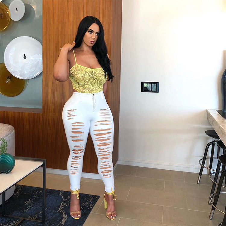 Curvy Skinny High Waist Destroyed Black Denim Jeans