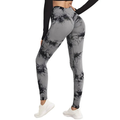 Women's Fashionable Simple Tie-dye Printed High Waist Hip Lift Sports Running Fitness Pants - Modernrush.us