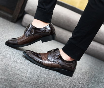 Men's Crocodile Pattern Pointed Leather Shoes - Modernrush.us