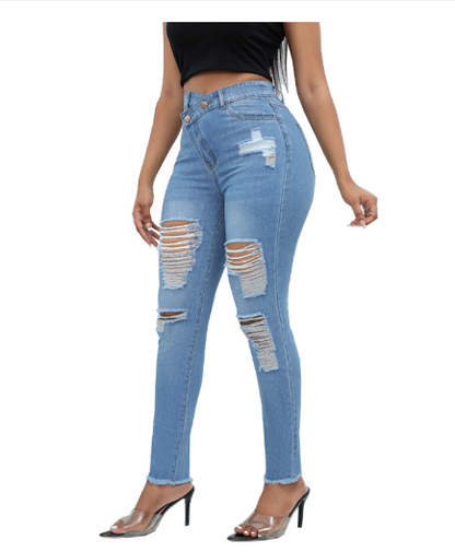 High Waist Stretchy Ripped Skinny Jeans for Women - Modernrush.us