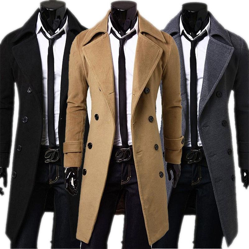 Men's Woolen Double-Breasted Windbreaker Coat