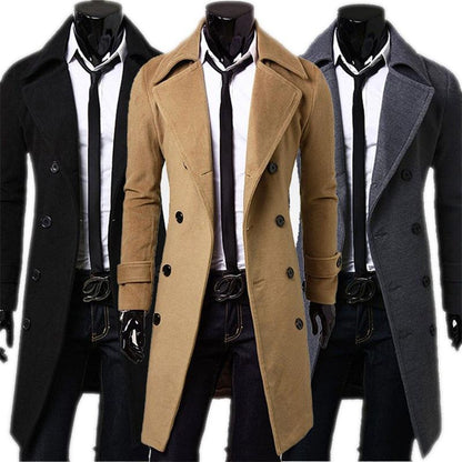 Men's Woolen Double-Breasted Windbreaker Coat - Modernrush.us